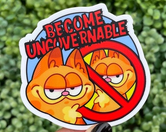 Become Ungovernable Cat Sticker | Garfield Anarchist Meme | Leftist Progressive Gift | Waterproof Decal