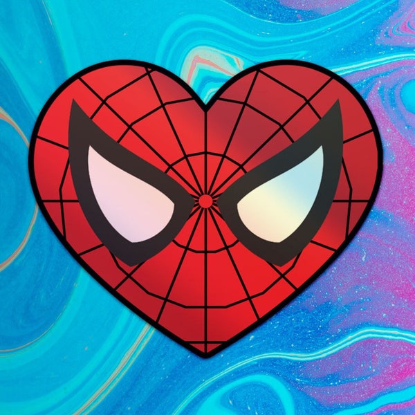 I Heart Spiderman Holo Sticker – Peter Parker sticker – gifts for comics spiderman fans – marvel comic holo decals – gifts for marvel fans