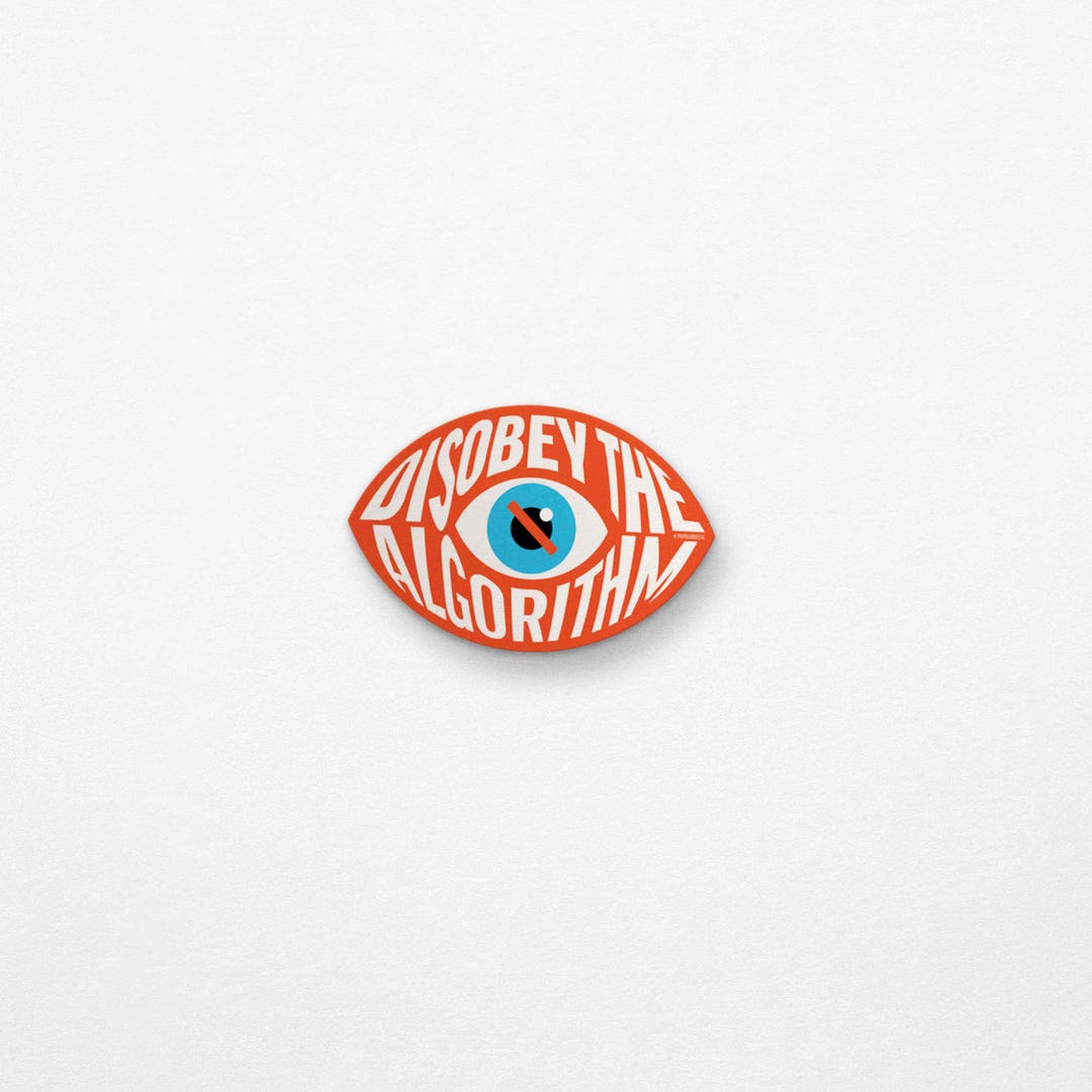 Disobey the Algorithm Sticker | Anti-Surveillance Vinyl Decal | Eye-Shaped Digital Resista