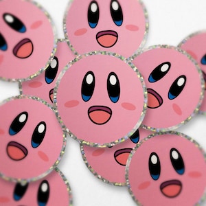 Cute Glitter Kirby Sticker – waterproof kirby stickers - gifts for gamers - pink kirby stickers - Nintendo fan gifts - kirby eye face decal