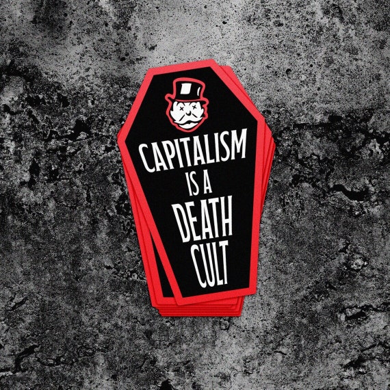 Capitalism Is Death Cult Sticker | Coffin Anti Capitalist Decal | Socialist Gift | Waterproof Vinyl