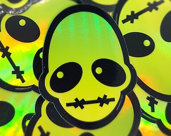 Oddworld Abe&#39;s Oddysee Logo Holographic Sticker – waterproof holo vinyl oddworld decal – gifts for gamers – funny meme holo alien sticker