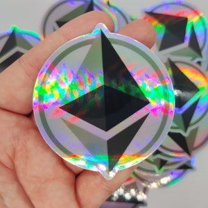 Ethereum Logo HoloSticker – 3in waterproof vinyl crypto sticker – gifts for crypto degens – ethereum token stickers – to the moon stickers