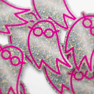 The Pink Opaque Glitter Ghost Sticker - A24 I Saw the TV Glow inspired gift - Waterproof Vinyl decal – support LGBTQIA+ sticker – trans gift