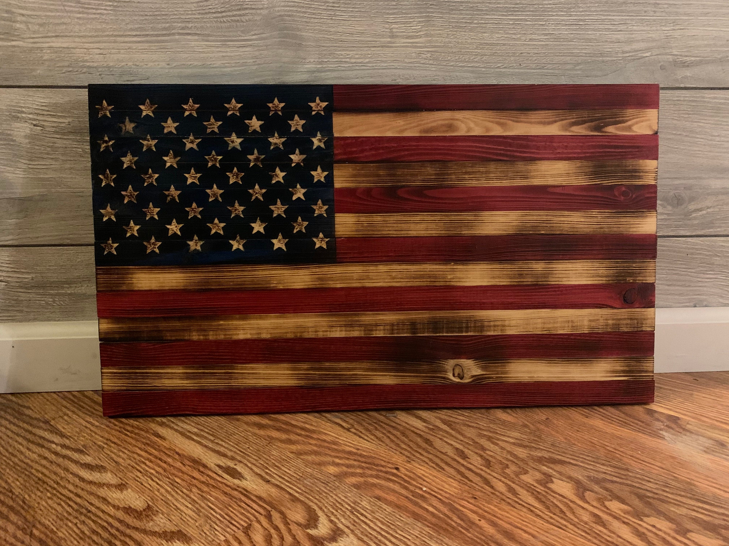 Engraved Wood American Flag Etsy