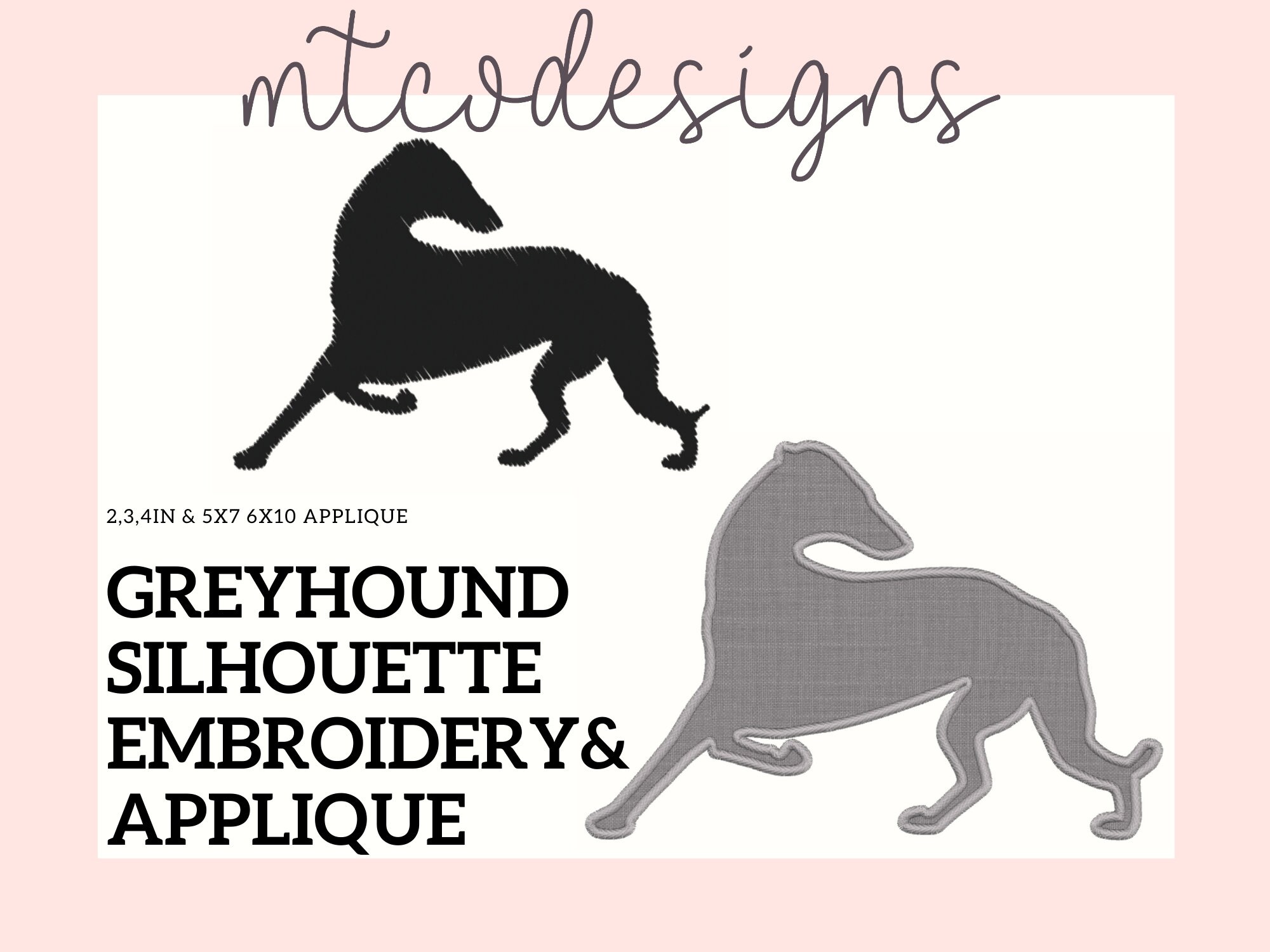 Greyhound applique embroidery design instant download  etsy