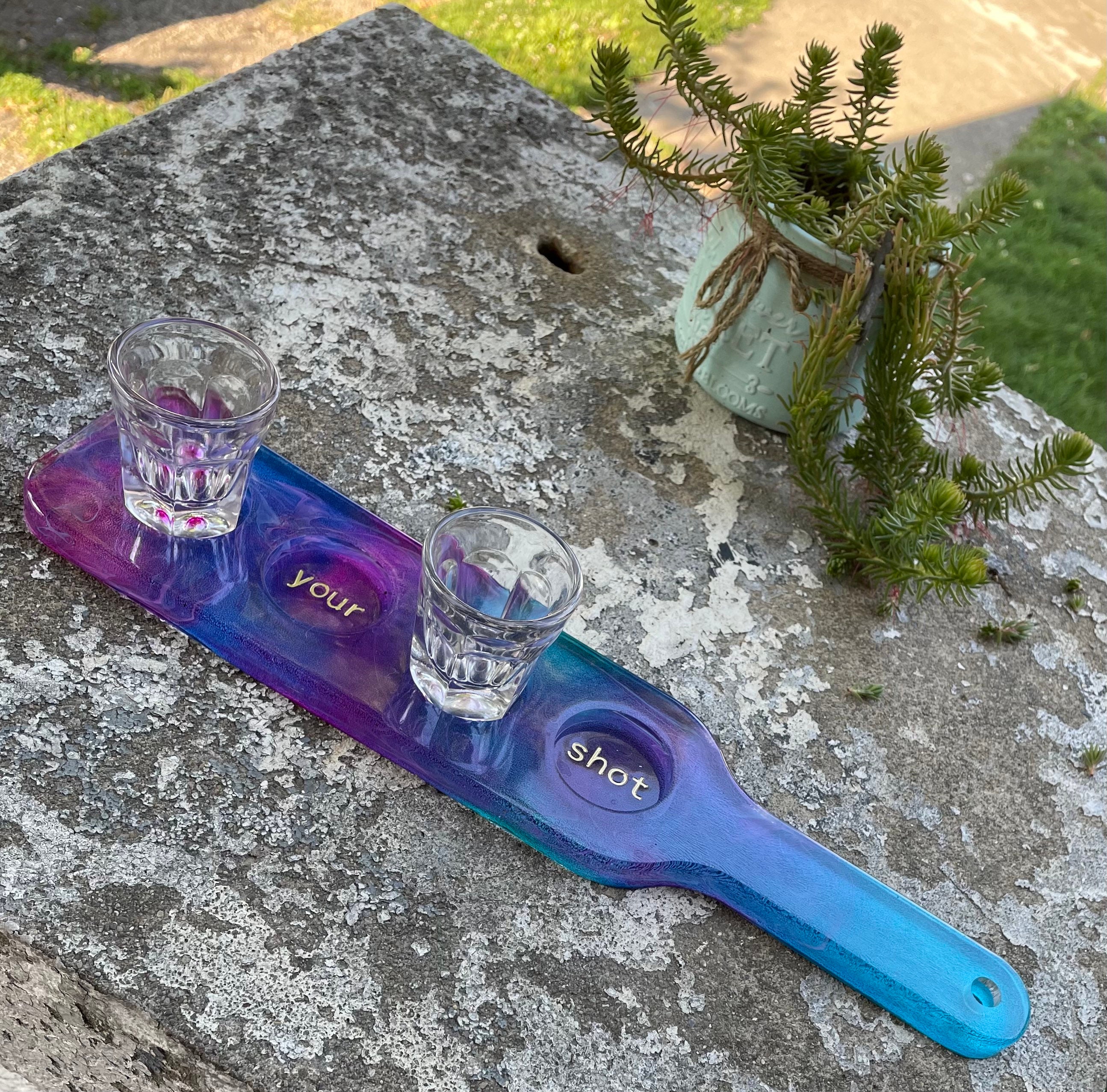 New Epoxy Shot Glass Holder Made with alcohol inks Purple Etsy
