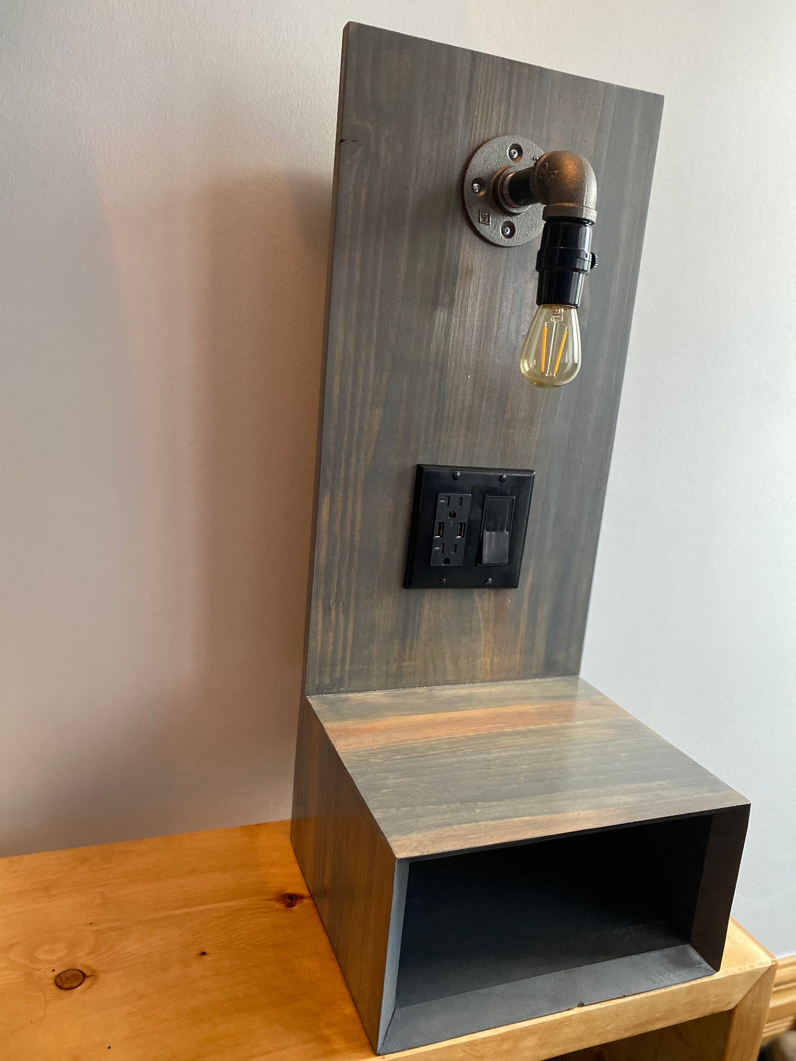 Now Shipping Floating Nightstand with USB Outlet and Steel Etsy