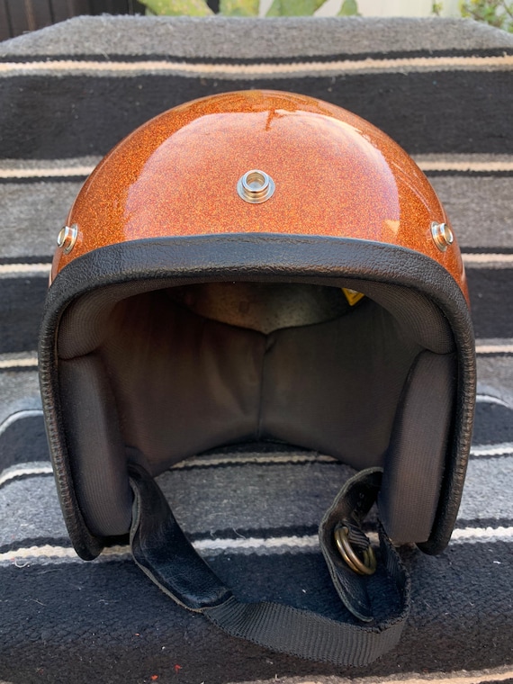 Vintage burnt orange flake motorcycle/chopper helm