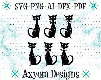 Mid Century Modern Atomic Cats SVG, Cricut Cut Files, Retro Kitty 10, Atomic Kitties, MCM Atomic Cat, Silhouette geschnitten Datei Ai Dxf Pdf