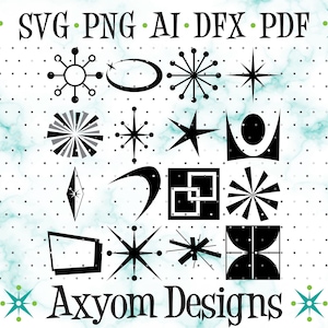 Mid Century Modern Atomic Shapes SVG, Cricut Cut Files, Laser Retro Shapes 9 Cut File Downloads, Silhouette Cut File, Svg Png Ai Dxf Pdf MCM