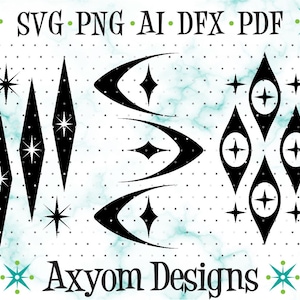 Mid Century Modern Atomic Art SVG, Cricut-Schnitt-Datei, Laser Retro-Kunst-Bundle, MCM Wandkunst SVG, Silhouette Schnittdatei 4 SVG Ai Dxf Pdf