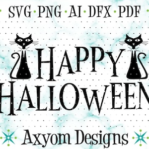 MCM Happy Halloween SVG, Mid Century Modern Halloween Atomic Cat Svg, MCM Halloween Wall Art Cricut Silhouette Glowforge Svg, Png Ai Dxf Pdf
