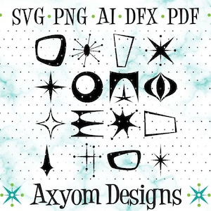 Mid Century Modern Atomic Shapes SVG, Cricut Cut Files, Laser Retro Shapes 5 Cut File Downloads, Silhouette Cut File, Svg Png Ai Dxf Pdf MCM