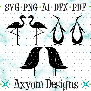Uccelli moderni di metà secolo SVG, file di taglio Cricut, download di file di taglio MCM retrò pinguino, file di taglio sagoma fenicottero atomico, Svg Png Ai Dxf Pdf