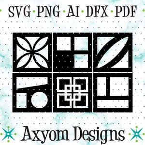 Puede incluir: Diseño geométrico en blanco y negro con seis patrones diferentes dispuestos en una cuadrícula. Los patrones incluyen un círculo con una cruz, un cuadrado con una cruz, un cuadrado con una línea diagonal, un cuadrado con un círculo, un cuadrado con una cuadrícula y un cuadrado con una línea vertical.