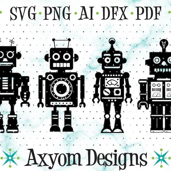 Mid Century Vintage Robots SVG, Cricut Cut Files, Retro Robot Cut File Downloads, Atomic Robots, Silhouette Cut File, Svg Png Ai Dxf Pdf