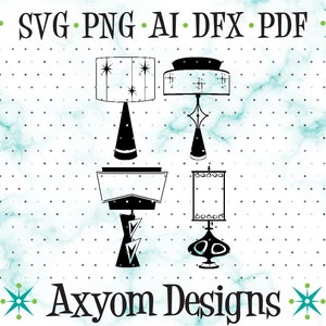 Mid Century Modern Lamps SVG, Cricut Cut Files, Retro Lamp Cut File Download, MCM Lamps Atomic Stars, Silhouette Cut File Svg Png Ai Dxf Pdf