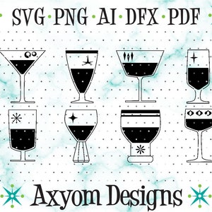 Mid Century Modern Cocktail SVG, Cricut Cut Files, MCM Cocktails, Cocktail Cut File Downloads, Silhouette Cut File, Svg Png Ai Dxf Pdf