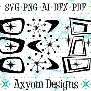 Mid Century Modern Atomic Art SVG, Cricut Cut File, Laser Retro Art Bundle, MCM Wall Art SVG, Silhouette Cut File 5 Svg Png Ai Dxf Pdf