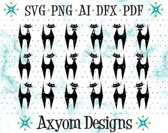 Mid Century Modern Atomic Cats SVG, Cricut Cut Files, Retro Kitty, Atomic Kitties, MCM Atomic Cat, Silhouette Cut File 5, SVG Png Ai Dxf Pdf