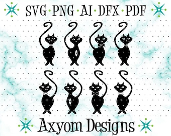 Mid Century Modern Atomic Cats SVG, Cricut Cut Files, Retro Kitty, Atomic Kitties, MCM Atomic Cat, Silhouette Cut File 7, SVG Png Ai Dxf Pdf