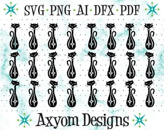 Mid Century Modern Atomic Cats SVG, Cricut Cut Files, Retro Kitty, Atomic Kitties, MCM Atomic Cat, Silhouette Cut File 6, SVG Png Ai Dxf Pdf