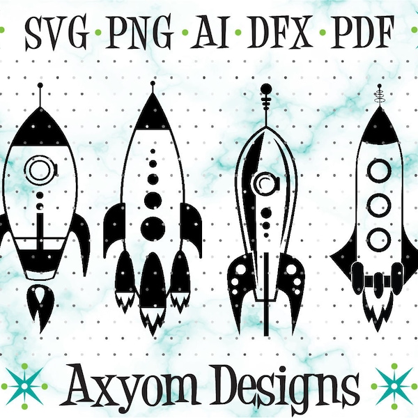 Mid Century Vintage Rockets SVG, Cricut Cut File, Retro Rockets, Atomic Rocket, Classic Rockets, Silhouette Cut File, Svg Png Ai Dxf Pdf