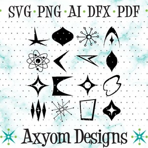 Mid Century Modern Atomic Shapes SVG, Cricut Cut Files, Laser Retro Shapes 3 Cut File Download, Silhouette Cut File, Svg Png Ai Dxf Pdf MCMS