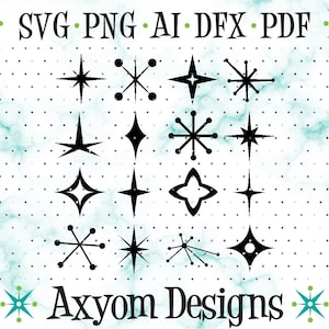 Mid Century Modern Atomic Starburst SVG, Cricut Cut Files, Retro Stars, Cut File, Retro Stencil, Silhouette Cut File, Svg Png Ai Dxf Pdf