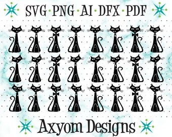 Mid Century Modern Atomic Cats SVG, Cricut Cut Files, Retro Kitty, Atomic Kitties, MCM Atomic Cat 1, Silhouette Cut File, Ai Dxf Pdf