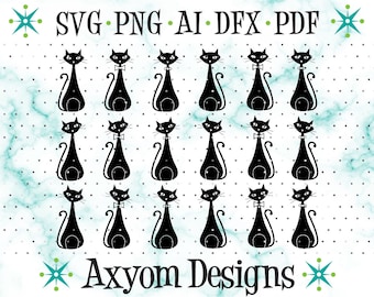 Mid Century Modern Atomic Cats SVG, Cricut Cut Files, Retro Kitty, Atomic Kitties, MCM Atomic Cat 8, Silhouette Cut File, Ai Dxf Pdf
