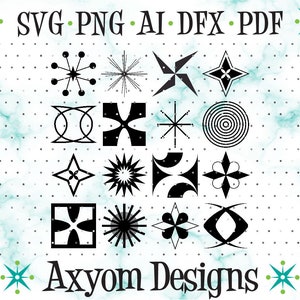 Mid Century Modern Atomic Shapes SVG, Cricut Cut Files, Laser Retro Shapes 8 Cut File Downloads, Silhouette Cut File, Svg Png Ai Dxf Pdf MCM