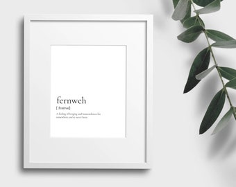 Palabra alemana “fernweh” Traducción al inglés / Definición del diccionario imprimible para descargar