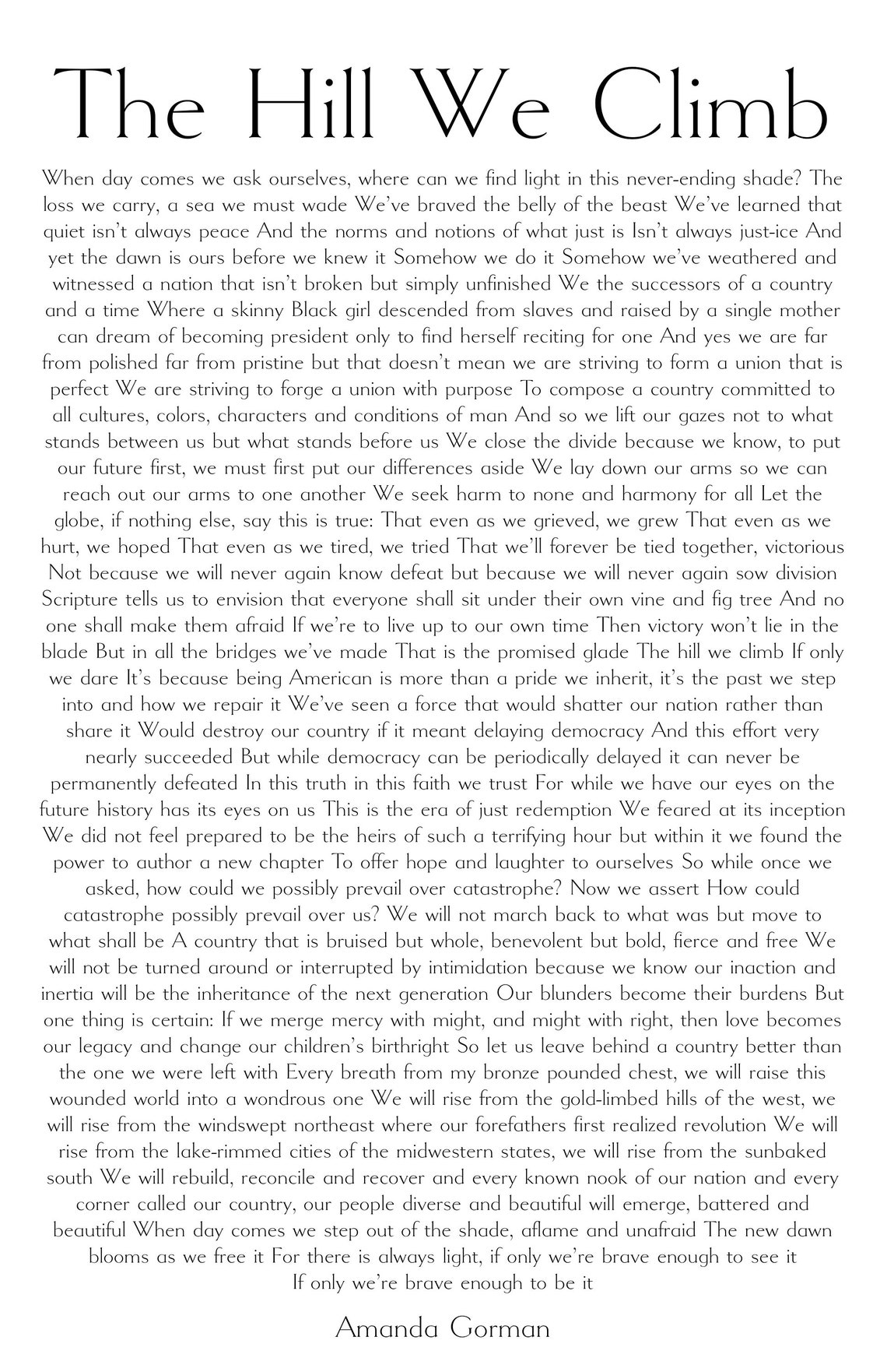 amanda gorman poem the hill we climb amanda gorman poem the hill we climb