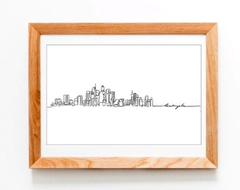 Dibujo del horizonte de la ciudad de Los Ángeles / Línea única dibujada a mano / Decoración de pared minimalista 11x17 LA Descarga imprimible