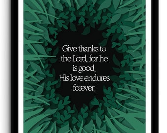 Salmo 136:1 Impresión de arte del versículo bíblico / Estilo de recorte de papel de ilustración digital / Descarga digital Decoración del hogar de las Escrituras/