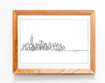 Dibujado a mano una sola línea dibujo del horizonte de la ciudad de Nueva York / decoración de pared minimalista 11x17 NYC descarga imprimible