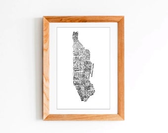 Dibujado a mano Nueva York Manhattan Barrio carta arte mapa / Decoración de pared minimalista 11x17 NYC Descarga imprimible