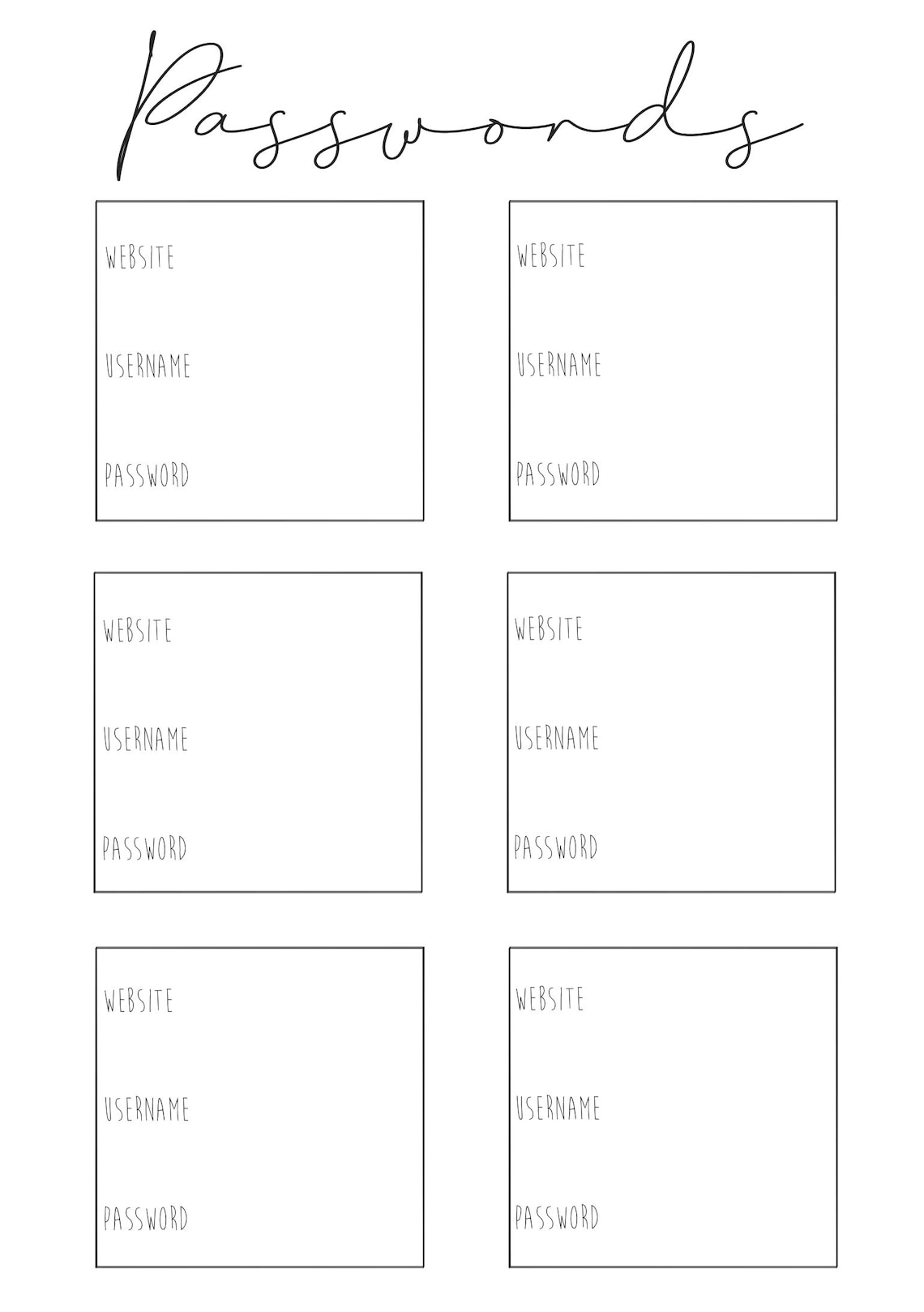 Bullet Journal Password Tracker Page Printable Digital - Etsy
