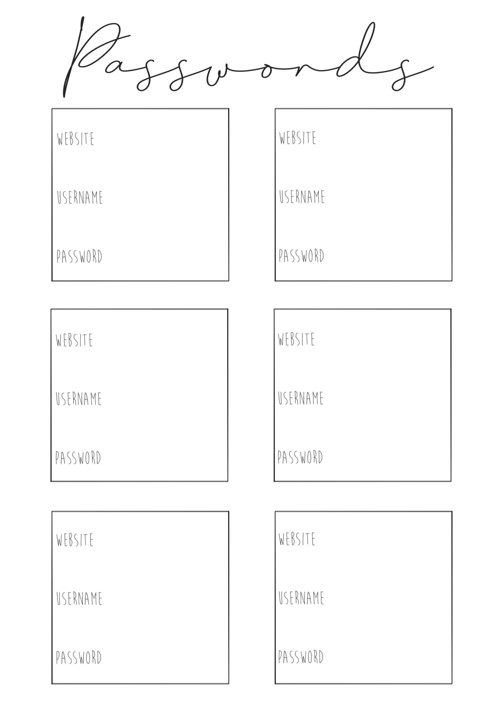 Bullet Journal Password Tracker Page Printable Digital - Etsy