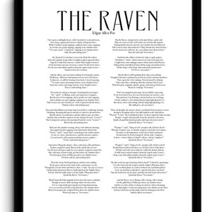 The Raven Edgar Allan Poe Poem | Digital Download Typography Print | Home Decor Printable Wall Art