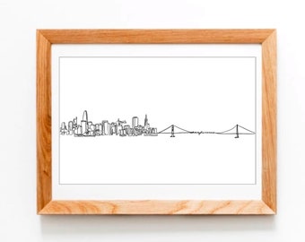 San Francisco City Skyline Drawing | Hand Drawn Single Line | Minimalist Wall Decor 11x17 SF California Printable Download