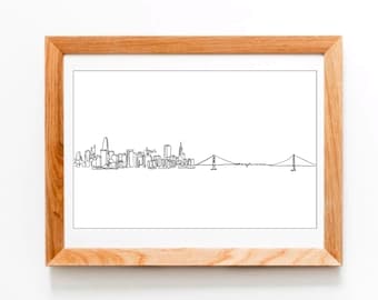 Dibujo del horizonte de la ciudad de San Francisco / Línea única dibujada a mano / Decoración de pared minimalista 11x17 SF California Descarga imprimible