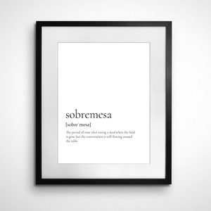 Spanish word “sobremesa” English translation | dictionary definition downloadable print