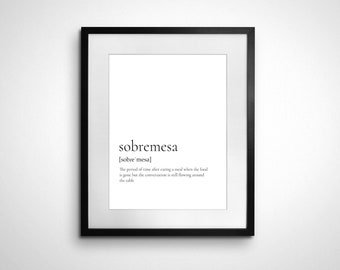 Palabra en español “sobremesa” Traducción al inglés/definición del diccionario descargable para imprimir