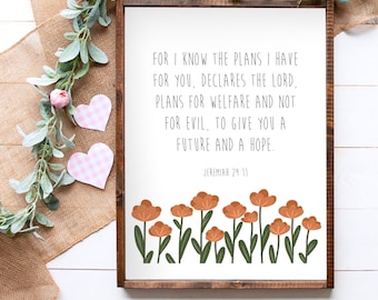 Jeremías 29:11 Versículo bíblico ilustrado / Descarga digital Impresión de arte / Escritura de decoración del hogar 8x10