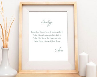 Doxología imprimible arte de pared / Alabado sea Dios de quien fluyen todas las bendiciones / 11x14 descarga digital impresión de caligrafía de oración cristiana