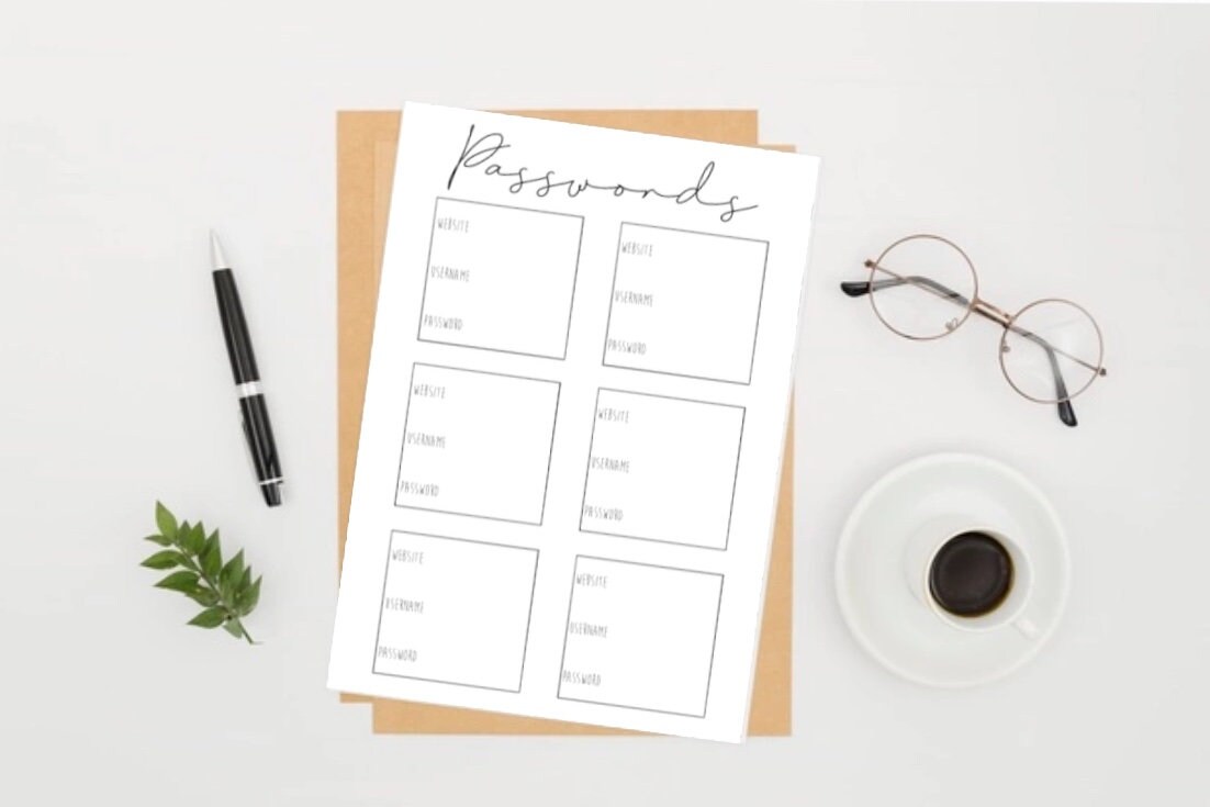 Bullet Journal Password Tracker Page Printable digital - Etsy México