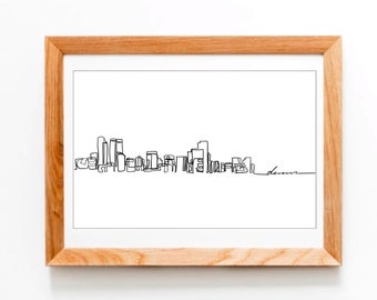 Dibujo del horizonte de la ciudad de Denver / Línea única dibujada a mano / Decoración de pared minimalista 11x17 Denver Colorado Descarga imprimible